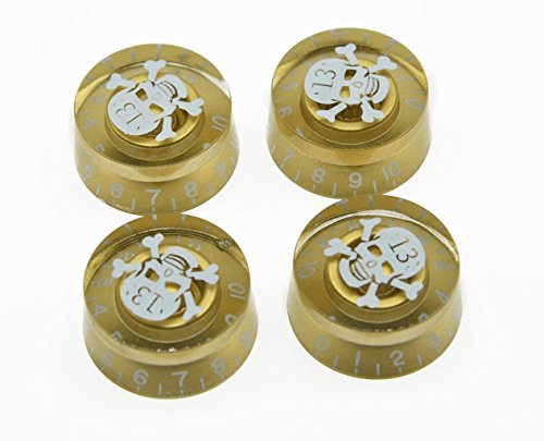KAISH 4pcs LP Guitar Speed Dial Knobs Control Knobs Gold with White Skull for Les Paul