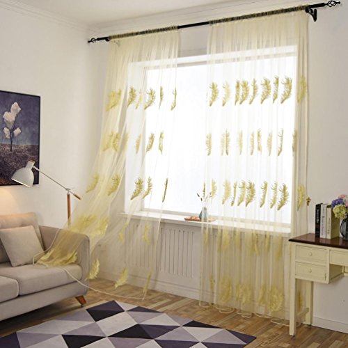 BSGSH Decorative Curtains, Feather Embroidery Curtains Sheer Valances Window Curtains/Drape/Panels/Treatment for Door Kitchen Living Room (Yellow)