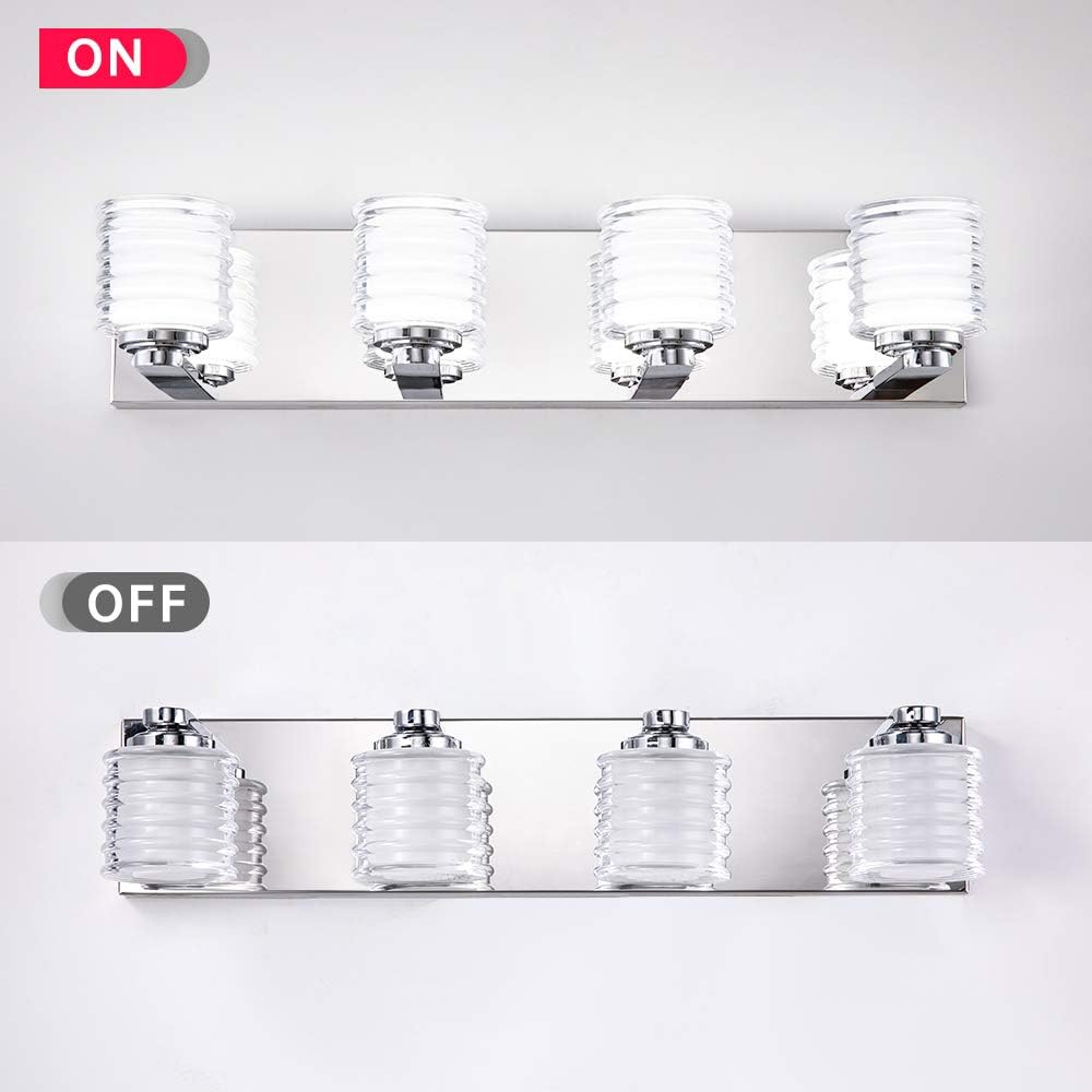 Mateyrie 4 Light Bathroom Vanity Light Chrome Bathroom Light Fixtures Dimmable LED Modern Vanity Lighting Fixture for Bathroom 30W: Home Improvement
