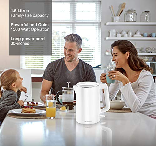 Premium Cordless Hot Water Electric Tea Kettle - Automatic Shut Off - Double Wall Cool Touch - Water Heater Boiler, Fast Boil - Portable Kettle - British Strix Сontroller