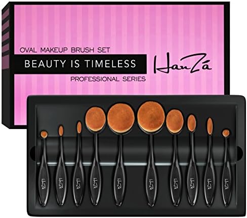 Makeup Brushes by HanZá - 10 PIECE Professional Oval Makeup Brush Sets For Powder, Blush, Foundation, Concealer, Eyeliner, Eye Shadow, Etc. Easily Blends and Contours Cosmetics