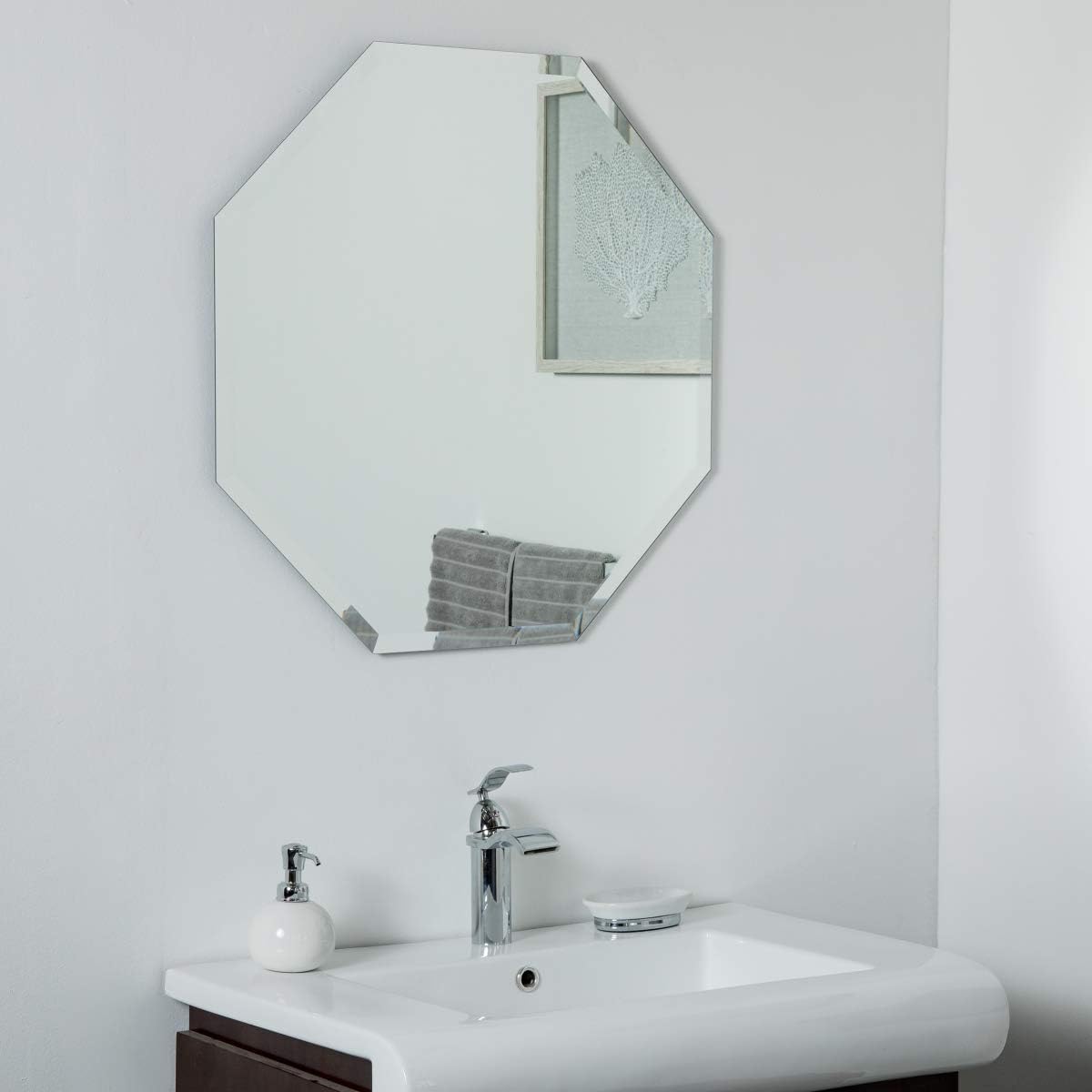 decorWonderland Vantall Frameless 27.5 x 27.5 Wall, Bathroom, Vanity Mirror, 27.5x27.5X.5, Silver