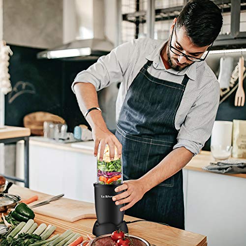 La-Reveuse-Personal-Size-Blender-250-Watts-Power-for-Shakes-Smoothies-Seasonings-Sauces-with-2-Pieces-16-oz-Mug-Black