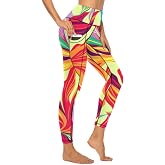 Women's Workout Leggings with Pockets Floral High Waisted Tummy Control No See Through Stretch Activewear Running Yoga Pants