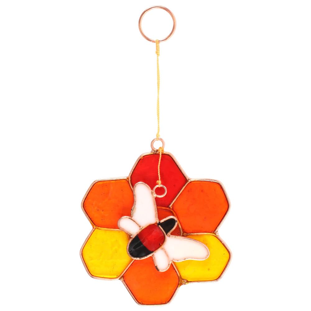 Stunning Multicolor Bee & Honeycombl Resin Suncatcher - 15.5cm x 7.2cm (1 Pc.) - Unique & Eye-Catching Design, Durable Material - Perfect for Home & Office Decor