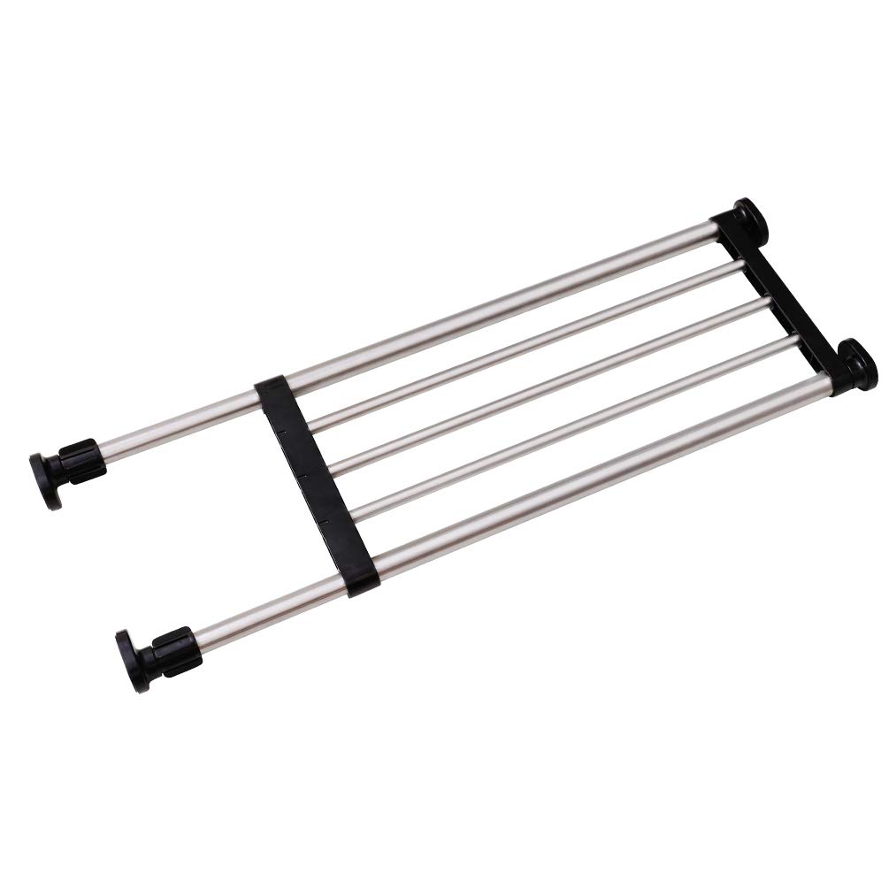 BAOYOUNI Expandable Shelf Closet Tension Rod Adjustable Shelving Unit Storage Rack Organizer Hanger Space Saving Divider for Wardrobe, Cupboard, Kitchen, Bathroom Use, Black
