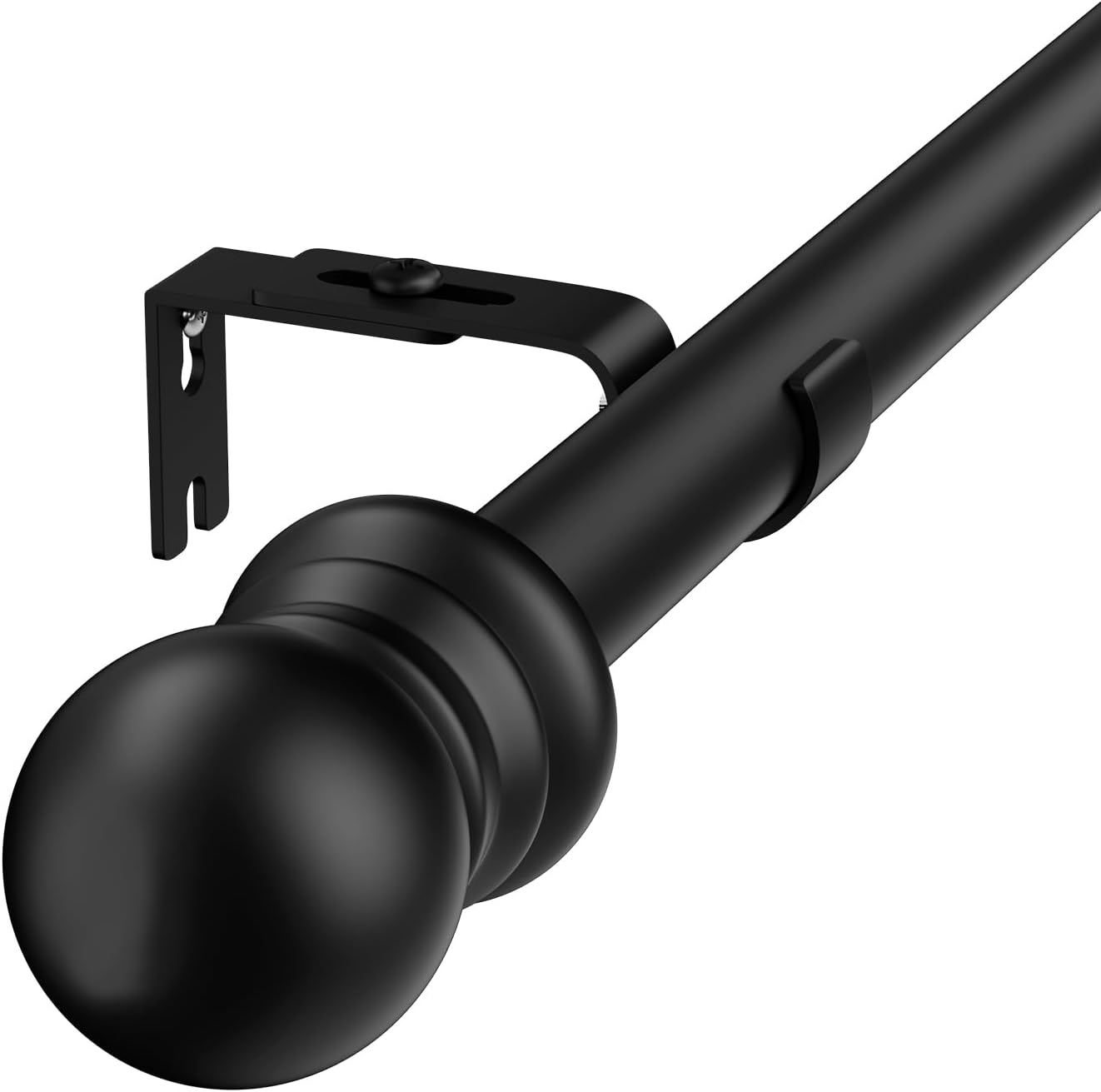 Window Treatment Hardware - HOSKO 1-Inch Window Curtain Rods Set - Curtain Rods for Windows 30-84 Inches - Including Three Mounting Brackets (Black)