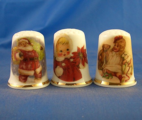Porcelain China Collectable Thimbles - Set of Three Christmas