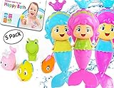 OML Cali Bath Toys for Girls | Mermaid (1) and Squirt Sea Animals (4) - Total 5 Pack - Swimming Mermaid Wind Up and Friends | Perfect Bath Time Toys Toddler - Original