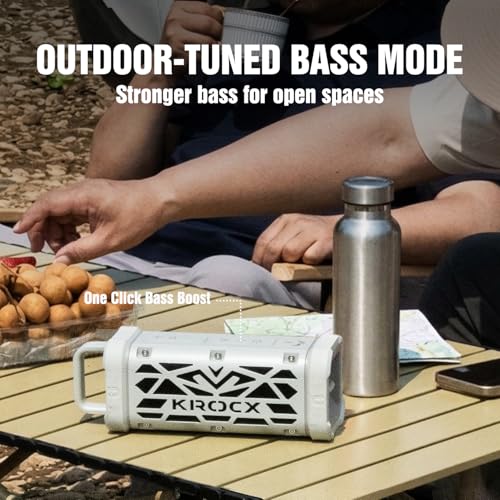 KROCX TRAVOR Magnetic Bluetooth Speaker, 45W Rugged All-Aluminum Build Portable Outdoor Speaker, Deep Bass, IP68 Waterproof, TWS Wireless Speaker for Golf Cart, Camping, Beach (Cloud Dancer Metallic)