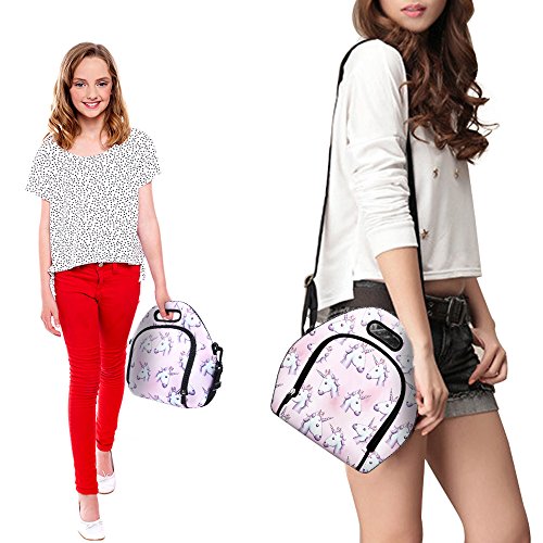 Neoprene Lunch Bag, Anyshock Insulated Lunch Tote Bento Box Organizer with Zipper Pocket Adjustable Shoulder Strap Outdoor Travel Picnic Carry Case For Women Men Kids Girls Adults (Unicorn) - Thumbnail 6
