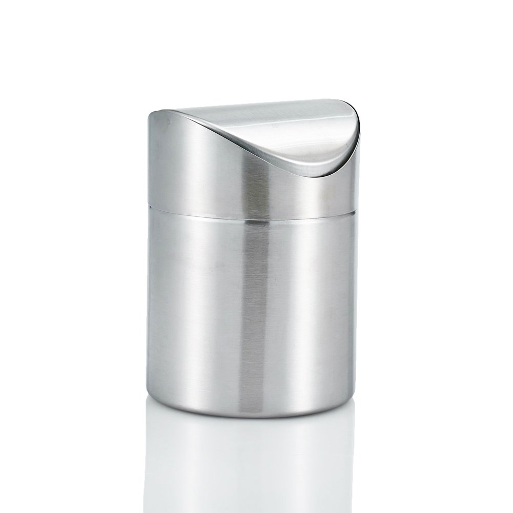 Amteker Mini Countertop Trash Can, Brushed Stainless Steel Table Desk Trash, Swing Top Trash Bin 1.5 L / 0.40 Gal