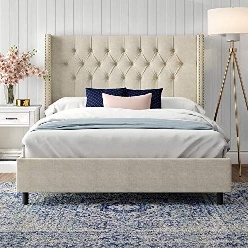 Cyw Ref Tufted Upholstered Linen Bed Frame With Mattress Super King Size 200cmx200cm Buy Online At Best Price In Uae Amazon Ae