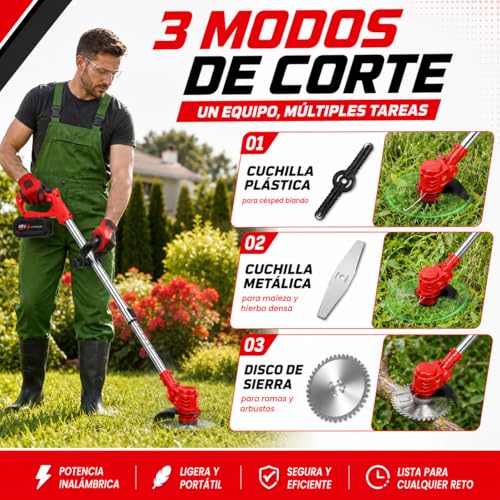 Podadora de Pasto, Desbrozadora Electrica 3en1, Cortadora de Pasto Portátil Plegable, Ángulo Ajustable de 90°, Tres Tipos de Cuchillas, para Cortar El Césped y Podar Las Flores