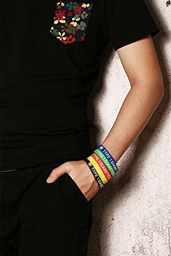 XUANPAI 5 Pack Rubber Silicone Sport Type 1 Diabetes Medical Emergency Alert ID Bracelets Wristband Men Women Kids