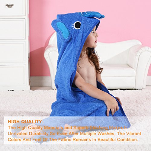 MICHLEY Animal Face Hooded Baby Towel Cotton Bathrobe for Boys Girls 0-6 Year Blue