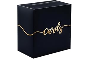 SietDESEO Black Card Box with Matte Gold Foil Design - Money Card Box Gift Card Box Holder for Wedding, Reception, Graduation, Baby Shower, Birthday