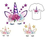 Unicorn Iron-On Patches T-Shirt Heat Transfer Paper Iron-On Transfer Patches and Stars&Flowers 3pcs