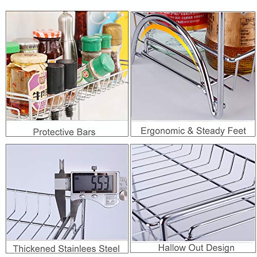 Spice Rack Organizer 2 Tier Rack Stainless Steel Spice Jars Bottle Stand Holder Kitchen Organizer Storage Kitchen Shelves Rack - Silver - Thumbnail 4