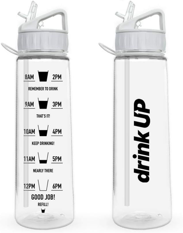 DrinkUp Motivational Water Bottle with Time Markings Straw, Grey, 900 ml
