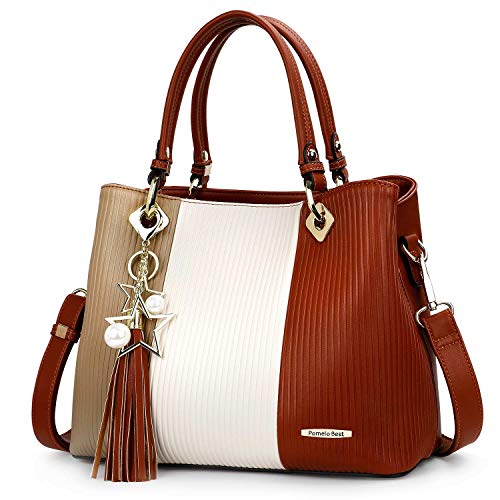 Handbags for Women with Multiple Internal Pockets in Pretty Color Combination (Brown/White/Coffee)