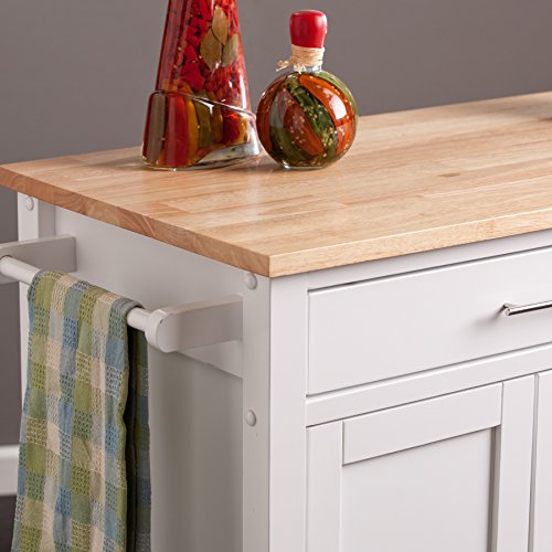 Southern Enterprises Rolling Kitchen Cart Island - Fixed Shelves w/Cabinet - White Finish w/Wood Top