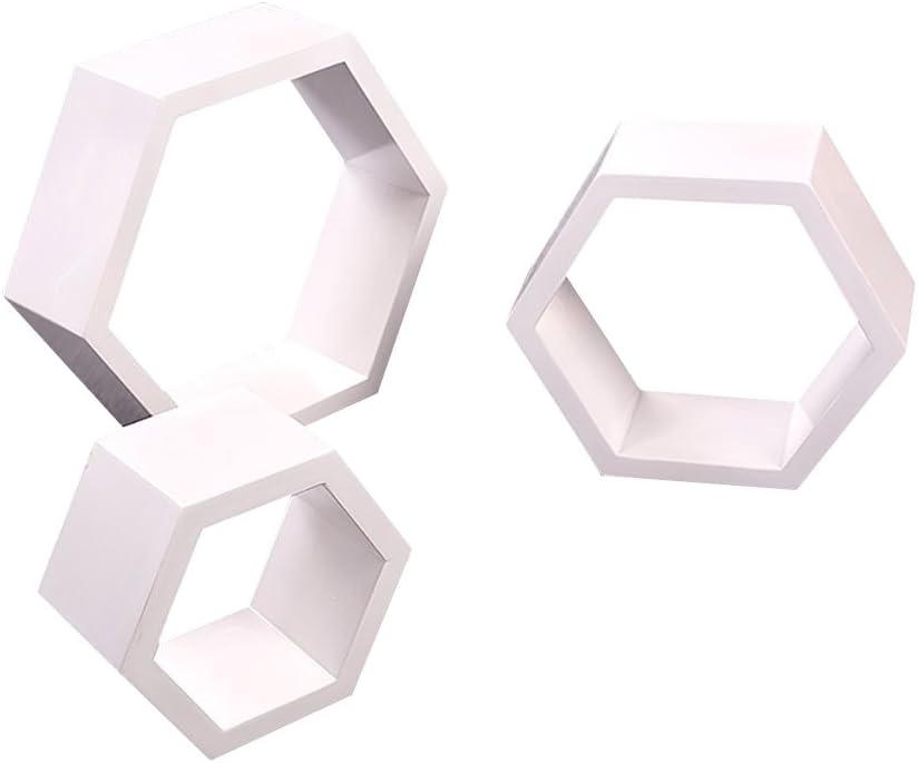 floating shelves Hexagon Wall Shelf Corner Shelf Wall Mount Floating Shelf TV Background Wall Decorative Frame (DIY assembly&Load 20KG) (Color : White)