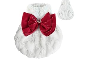 Couner Small Dog Sweaters Dress for Dogs Girl,Faux Fur Cat Coat with Snap-on Closure for Small Pet,Princess Style Puppy Dress Winter Soft Fleece with Bowtie for Chihuahua (White, X-Large)
