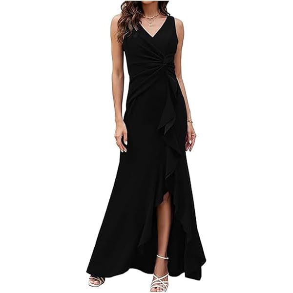Amazon.com: Women Elegant Dresses V Neck Sleeveless Split Wrap Wedding  Guest Gowns Evening Party Long Evening Gowns (Black,S) : Clothing, Shoes &  Jewelry
