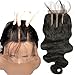 3 Part Lace Closure 4x4 Body Wave Human Hair Closure Piece with Baby Hair Natural Black Color No Bleached Knots (10 inch)