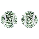 Sport Tennis Crystal Rhinestone 14mm Drop Stud Fashion Earrings Silver Green