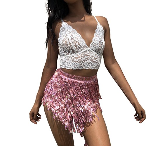 image for MUNAFIE Women's Belly Dance Hip Scarf Sequin Tassel Hip Skirt Colorful