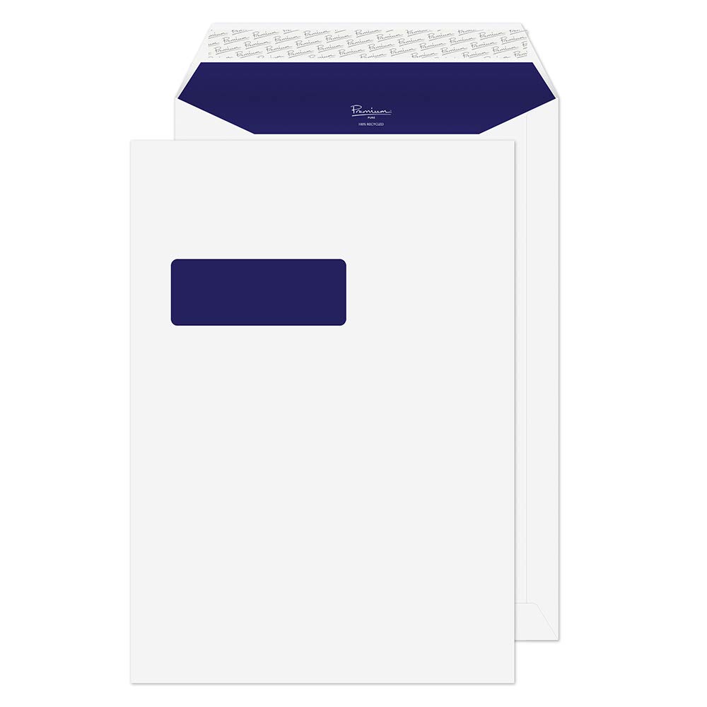Blake Pure C4 324 x 229 mm 120 gsm Recycled Peel & Seal Pocket Window Envelopes (RP84892) Super White Wove - Pack of 250