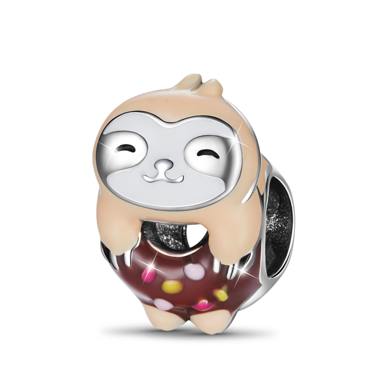 GNOCE Sloth Donut Charm Bead Sterling Silver Charm Fit Bracelet/Necklace for Women Girls Wife Daughter