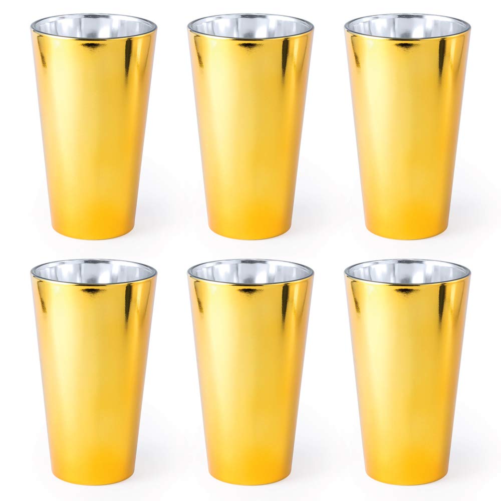 eBuyGB Modern Highball Drinking Metallic Silver Cup Water Juice Wine Glass Party Tumbler, 480ml, Gold