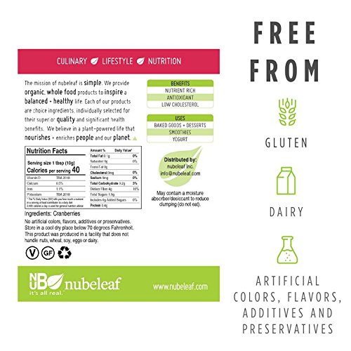 Nubeleaf Cranberry Powder - Non-GMO, Gluten-Free, Vegan Source of Antioxidants & Phytonutrients, Fiber, Vitamin C - Single-Ingredient Nutrient Rich Superfood for Cooking, Baking, Smoothies (14oz)
