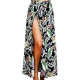 NREALY New Women's Boho Maxi Skirt Beach Leaf Print