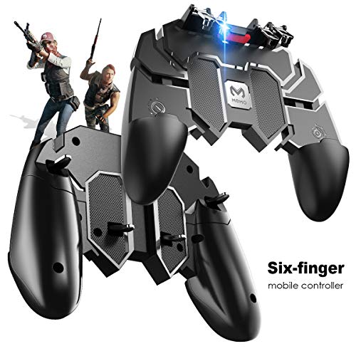 Meo Mobile Game Controller [Six-Finger] – Game Controller with Gaming Trigger, Shoot Sensitive Controller Gamepad Aim & Fire Trigger for PUBG/Fortnite (Black)