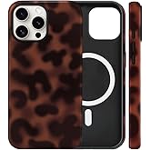 flewfun Magnetic for iPhone 13/14 Case Cute Tortoise Shell Phone Case, Leopard Print Shockproof Slim TPU and Hard PC Protective Cover Fit for MagSafe Designed for Women Girls, Brown Amber