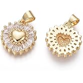 KitBeads 5pcs Cubic Zirconia Heart Charms Brass Heart Shape Charms 18K Real Gold Plated Valentine Love Heart Charms for Jewelry Making Bracelets