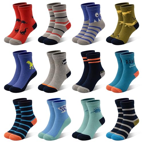 SPTRAMLE Boys Socks 12 Pairs Novelty Crazy Crew Socks for Toddler Kids Girls 1-7 Years Old Fun Mid Cut Sock Children