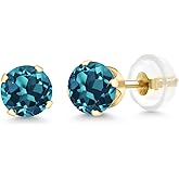 Gem Stone King 14K Yellow Gold Gemstone Birthstone 4-Prong Stud Earrings For Women Men | 5MM Round | Fine Jewelry Gifts for Her Him Mom Dad Women Men Wife