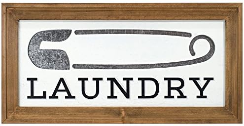 Malden International Designs Laser Cut Wood Sign Laundry Wall Décor with Galvanized Metal Accent, 18x9