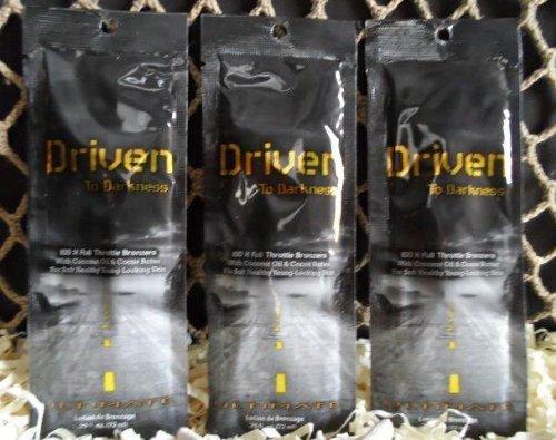 3 Packets Ultimate Driven To Darkness 100X Full Throttle Bronzers Tanning Lotion .75 oz.