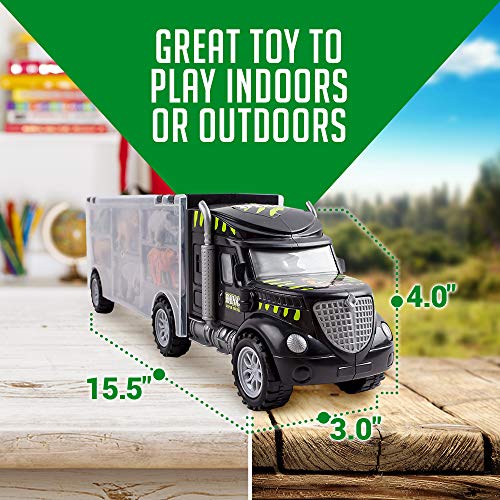 WolVol Hand Carry-On Wild Animals Transport Car Carrier Truck - Wildlife Transporter Toy On Wheels w/ 6 Mini Animal Models - Jungle Adventure Playset for Kids