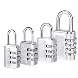 4 Pack Combination Padlocks by DigHealth(TM), Weatherproof, Keyless and Multiple Size, 3 or 4 Digit Code Locks, Resettable Number Password Locks for Gym & School Lockers, Travel Luggage Suitcases