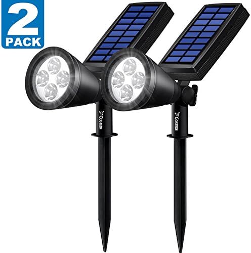 Solar LED Spotlight, Costech 2-in-1 Waterproof Adjustable 4 LED Wall light Landscape Solar Lights with Automatic On/Off Sensor for Driveway, Yard, Lawn, Pathway, Garden (2 Pack)