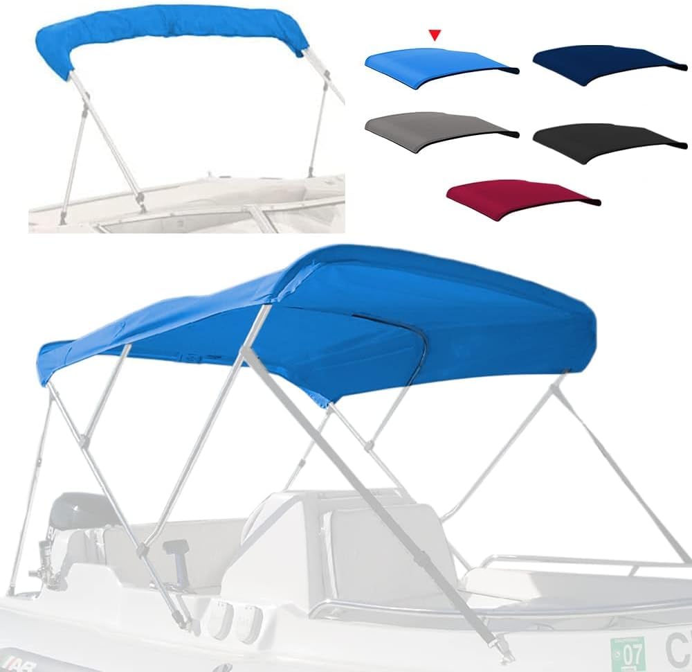 Photo 1 of Seapisode 3 Bow Bimini Top Replacement Cover?600D Marine Grade Polyester Waterproof Sun Shade Boat Canopy?Easy Install Zipper Sleeves Boat Awning/Without Frame,Blue 6'L 79"-84" W