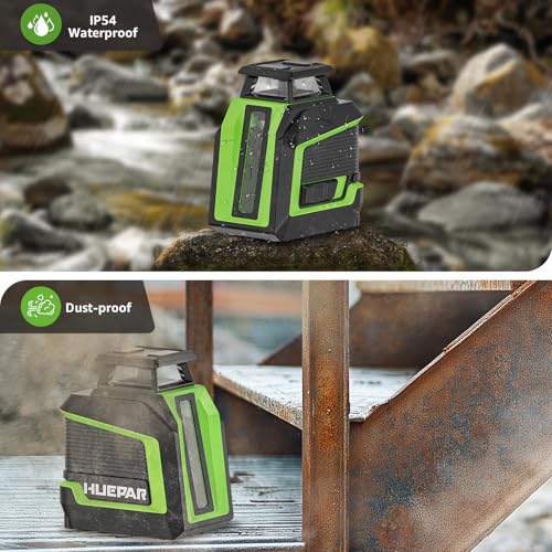 360° Laser Level with 152m Tripod - Huepar 25m-50m Green Laser Self-Leveling + Pulse Mode - 3 Brightness Levels - Rechargeable Li-ion Battery - For Tile Installation, Indoor Decoration