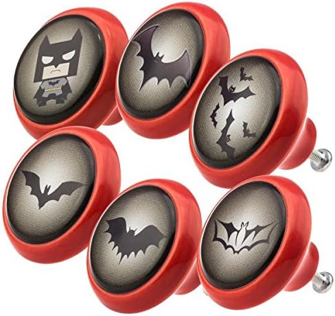 Furniture Door Knobs Mixed Set 0693 6 pcs Batman Red Modern Domed Shaped Surface in Shiny Glass Optics 45mm Cabinet Drawer Pull Handle Ceramic Porcelain Vintage Cupboard Decor Kitchen Home Decor Knob